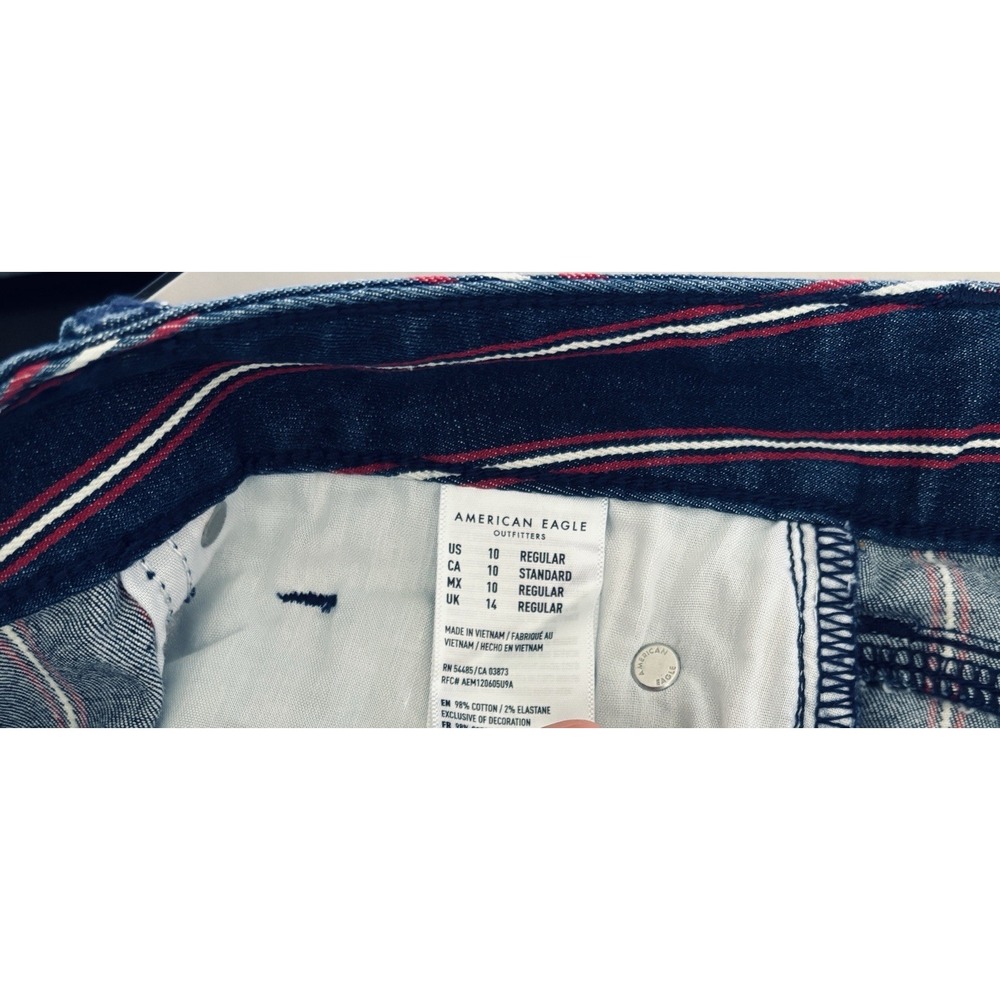 American Eagle Skirt Womens 10 Blue Red Striped Denim Jean Mini Stretch Raw Edge - Picture 10 of 10